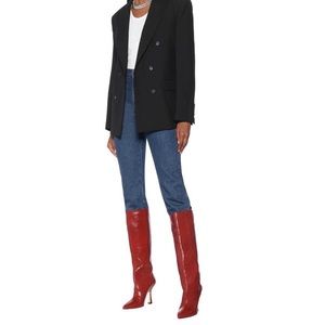 Stuart Weitzman Parton Leather Croc Effect Knee High Boots Red